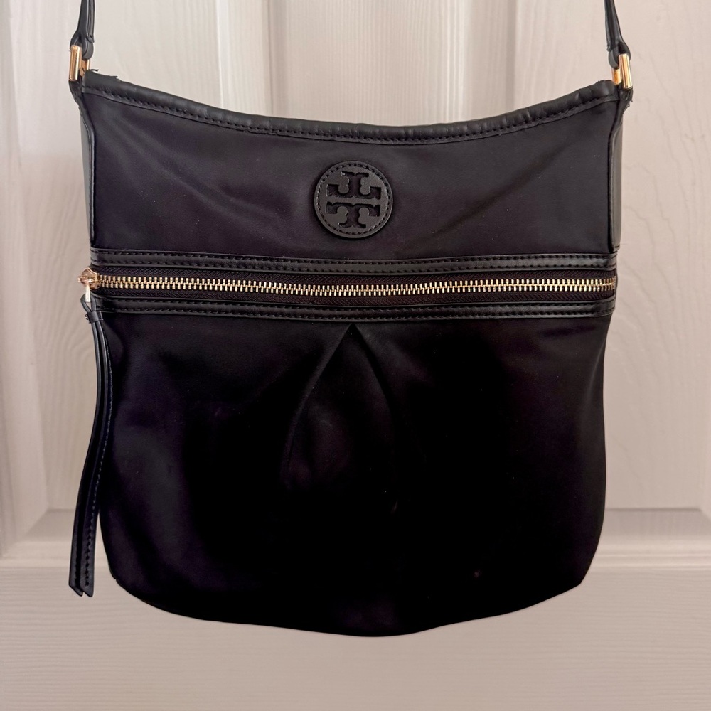 Tory Burch Black Nylon Zip-Front Crossbody Bag